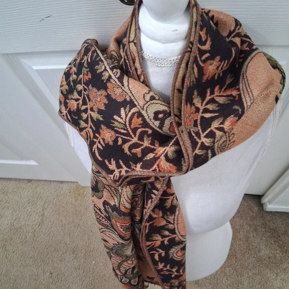 Beautiful Silk Blanket Scarf With Fringe  27